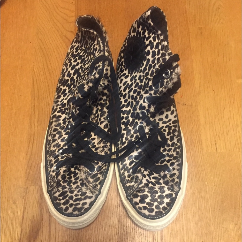 Converse Ctas `70 Cheetah-print Faux Fur High-top Black Egret Pony Hair 157621C - Picture 2 of 14